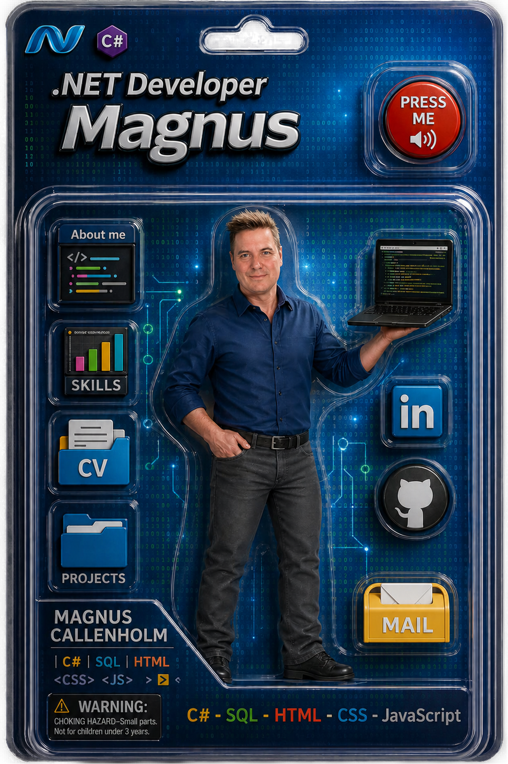 Action figure package used as a navbar